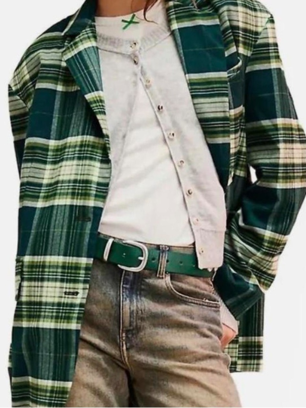 Free People Reggie Blazer in a green plaid combo size XL